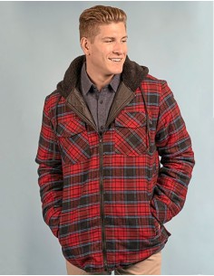B-8620-Mens Flannel Jacket With Sherpa Hoodie 2